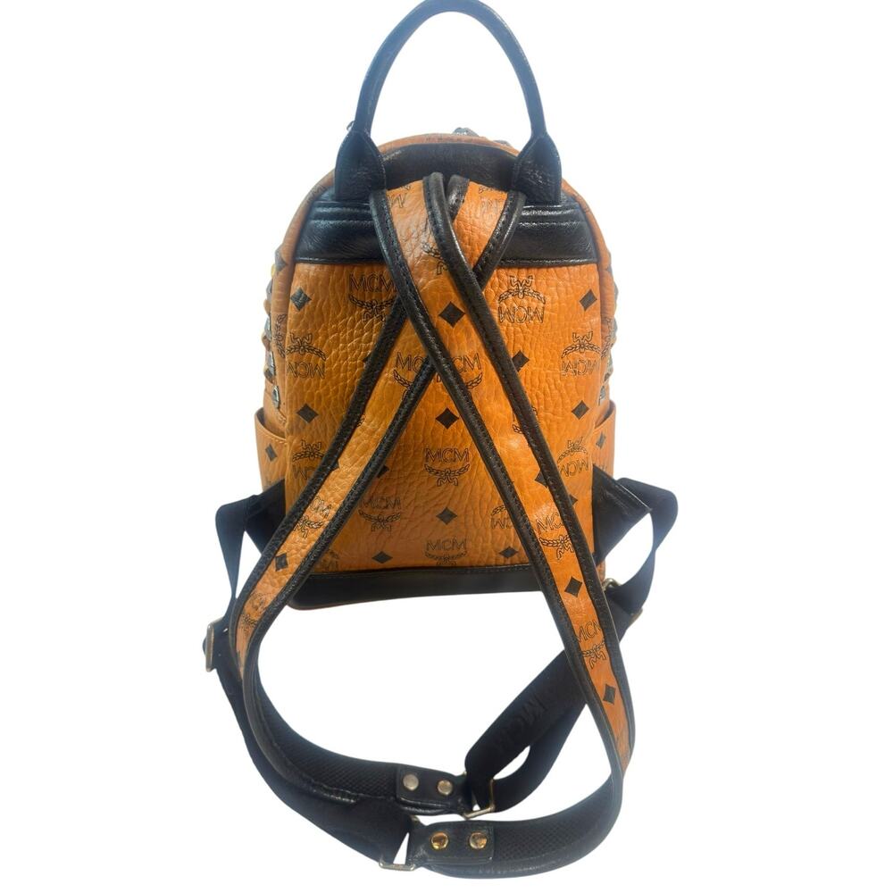 MCM Stark Studded Mini Backpack Cognac Visetos Black Leather Trim w/ COA - Picture 2 of 16